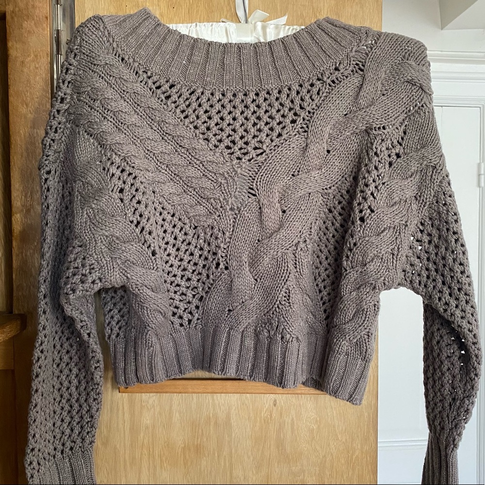 New | brown open knit Express crop sweater XS